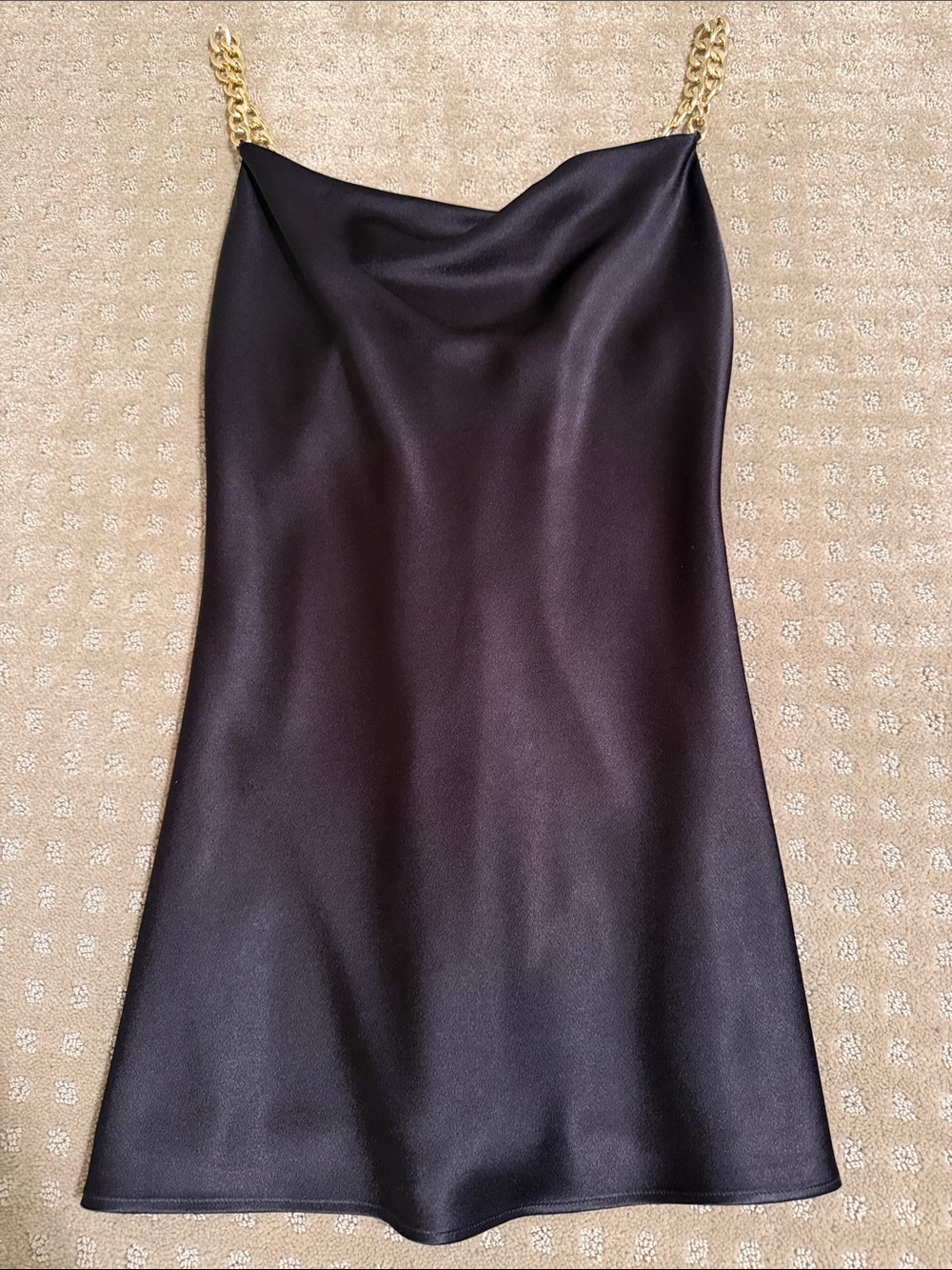 Alice & Olivia Black Satin Slip Dress with Gold Chain Straps